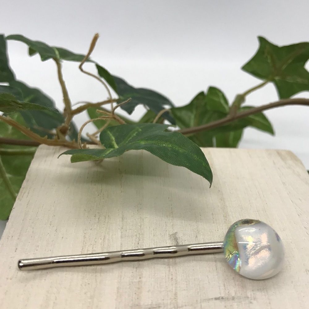 Bobby Pin Diachronic Glass Bobby Pin Hair Accessory White Crystal NWT Handmade